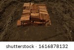 A stack of Red clay bricks on the site