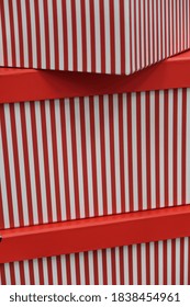 A stack of red with white stripes boxes