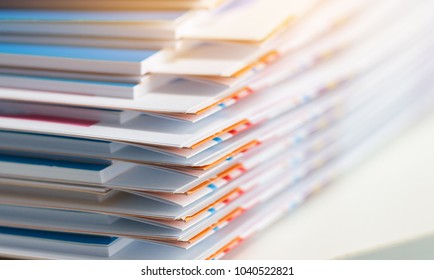 Stack of report paper documents for business desk, Business papers for Annual Reports files, Document is written,presented. Business offices concept, soft focus