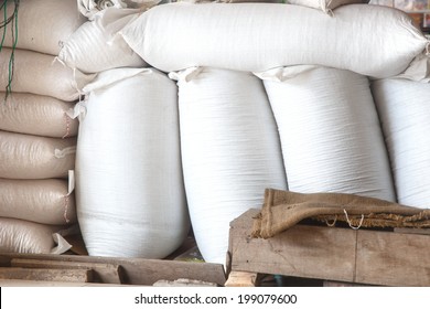 Stack Of Rice And Animal Feed Bags