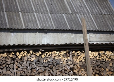 Stack of roughly cut small firewood