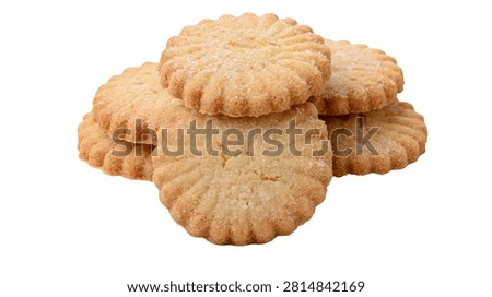Stack of round scalloped edge shortbread butter cookies with sugar crystals