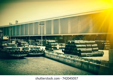 Stack of round steel bar