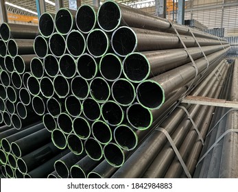 Stack Of Round Steel Pipes For Construction