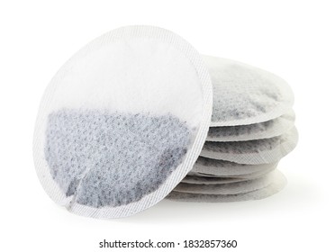 Stack Of Round Tea Bags On A White Background. Isolated