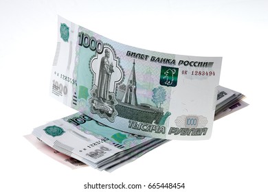 Stack of Russian Rubles on White Background.