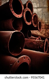 Stack of Rusty pipes  piled up