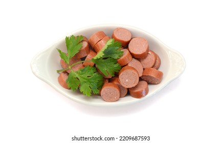 Stack Sausage, Breakfast In Bowl On White 