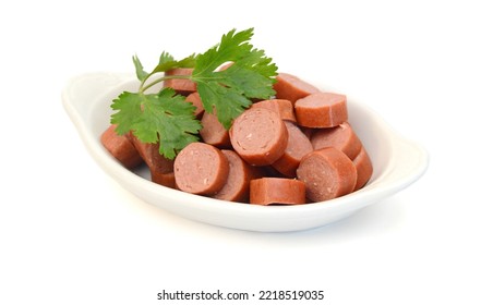 Stack Sausage, Breakfast In Bowl On White