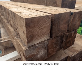 A stack of sawed and prepared pinewood timber.