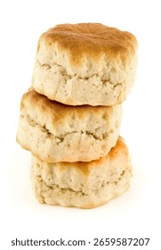 A stack of scones on a white background.