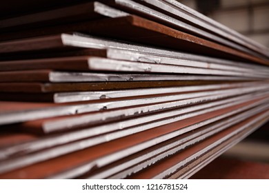 stack of sheet metal. metall sheets. Rolled metal products, close-up