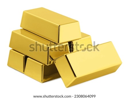 Stack of shiny gold bars isolated on white