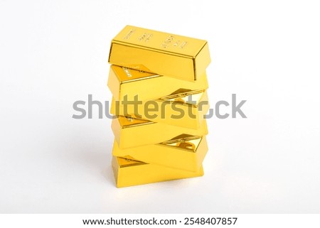 Stack of shiny gold bars isolated on white background