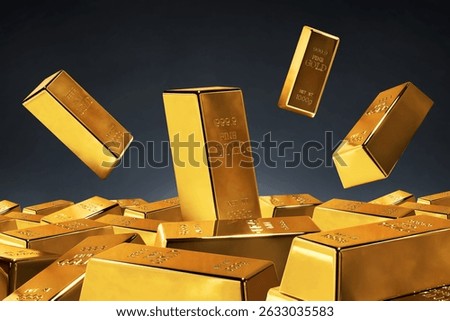 Stack of shiny gold bars on dark background