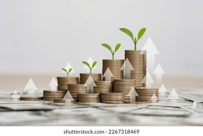 stack of silver coins with the chart in Passive income financial concept and financial investment business stock growth. finance freedom concept. 