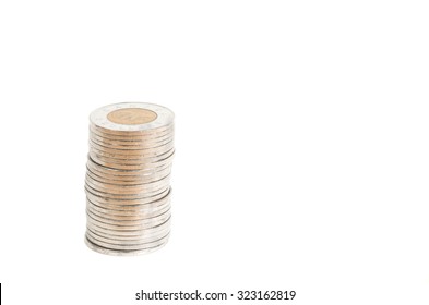 Stack of Silver coins isolated on white background