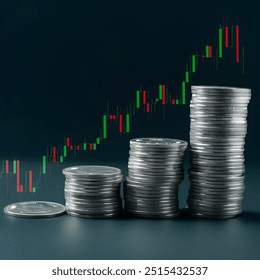 Stack Of Silver Coins With Trading Chart In Financial Concepts And Business Stock Growth - Powered by Shutterstock