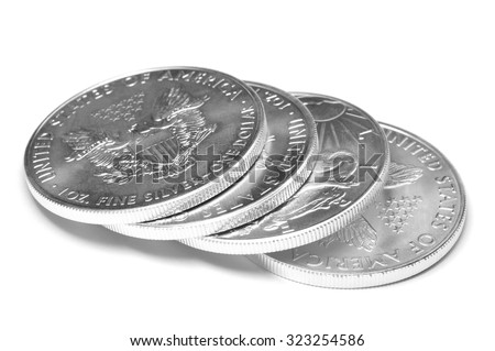 Stack of Silver Eagle Coins on White Background