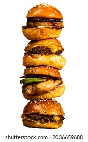 Stack Of Slider Burgers In A White Background