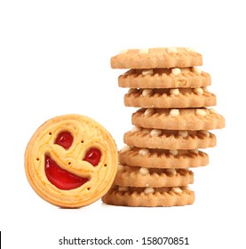 Stack of smile biscuits. Isolated on a white background.