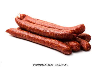 Stack Of Smoked Sausages Isolated On A White Background 