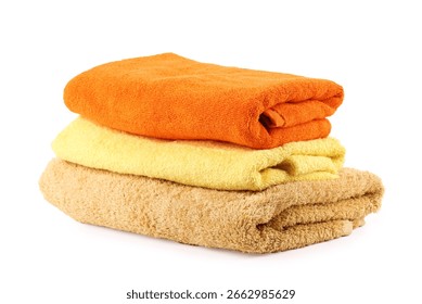Stack of soft towels isolated on white