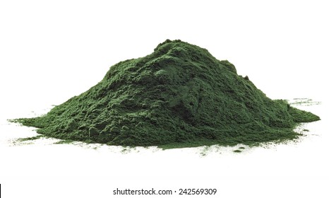 Stack Of Spirulina Algae Powder Isolated On White Background