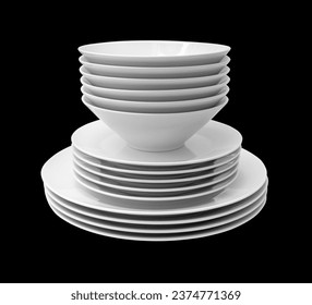 A stack of square white plates isolated on black background 
