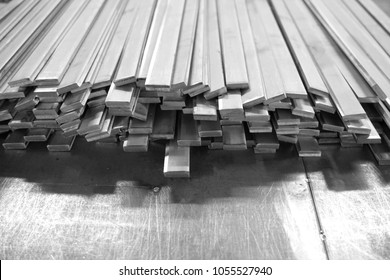 Stack Of Stainless Steel Flat Bar For Background Used