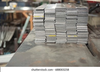 Stack Of Stainless Steel Flat Bar For Background Used