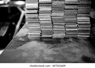 Stack Of Stainless Steel Flat Bar For Background Used