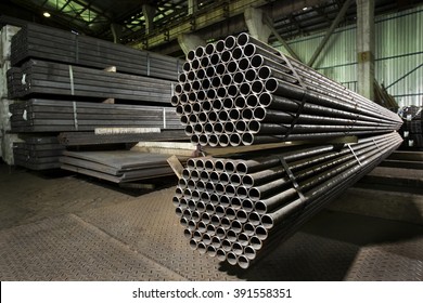Stack of stainless steel pipes