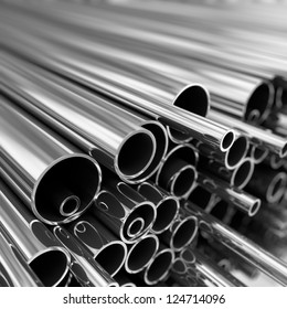 Stack of steel  pipes.