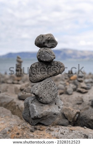 Stack of stones at embankment in Reykjavik, Iceland