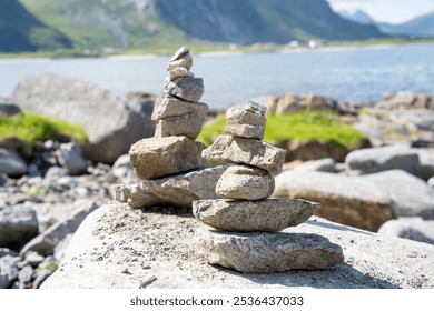 Stack of stones in Lofoten islands, Norway - Powered by Shutterstock