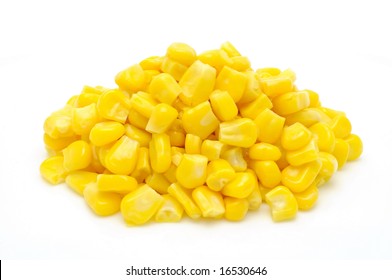 Stack Of Sweetcorn Kernels In Isolated White Background