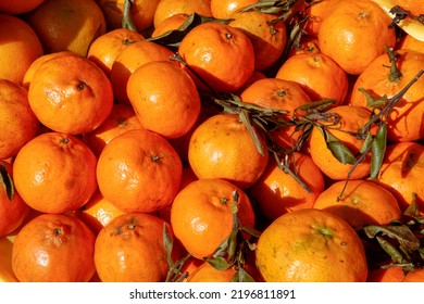 Stack Of Tangerines Exposed In Outdoor Market Stalll. Brazil