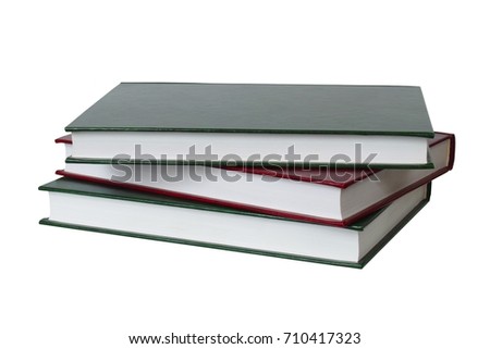 Stack of three books isolated on white background
