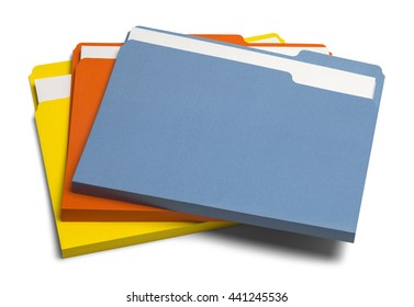 Stack Of Three Colored Files Isolated On White Background.