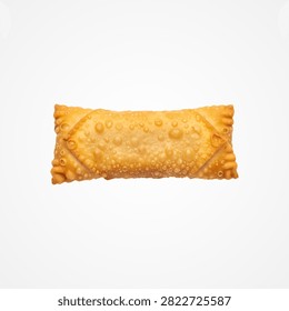 Stack of three rectangular cinnamon sticks on white background