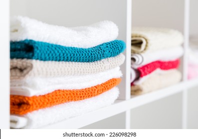 Stack Of Towels In The Linen Closet