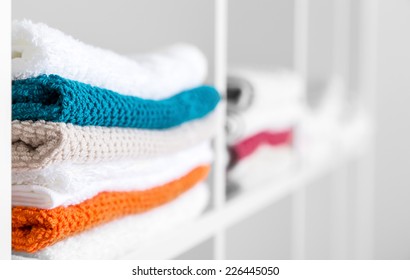 Stack Of Towels In The Linen Closet