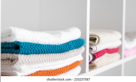 Stack Of Towels In The Linen Closet