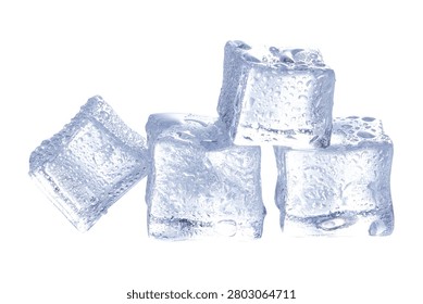A stack of transparent ice cubes isolated