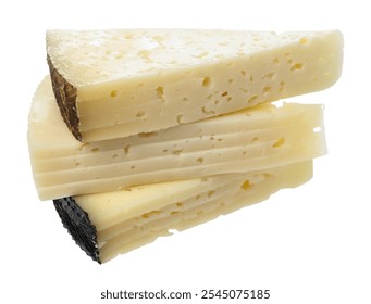 Stack of triangle pieces of cheese on isolated background
