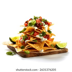 stack of triangular nachos on white background