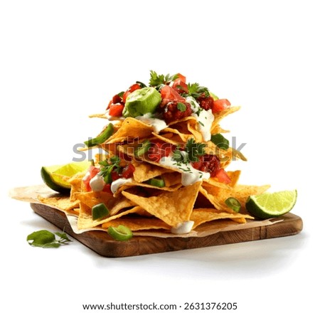 stack of triangular nachos on white background
