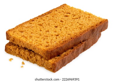 Stack of two slices of spiced honey cake isolated on white.