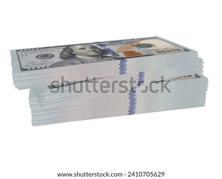 A stack of US Dollar bills bundles on white background, including clipping path used in finance and economic concepts 